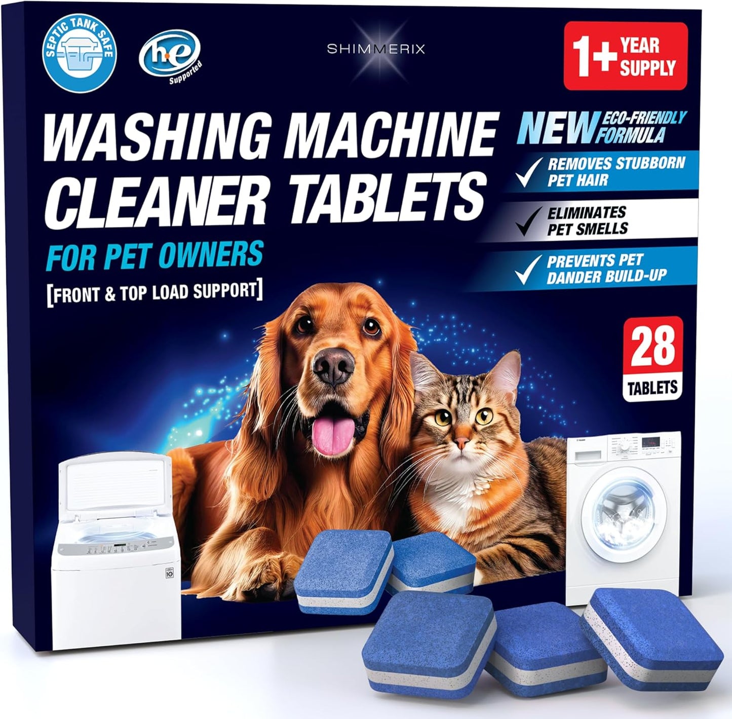 Washing Machine Cleaner Pro Tablets for Pet Owners, 28 Pack, Front/Top Load | Remove Stubborn Pet Hair, Washer Deep Cleaning, Septic Tank Safe, HE Support, Eliminates Pet Smells, Prevents Dander Build-up