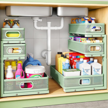 Kitstorack Under Sink Organizer, 2-Pack 3-Tier Height Adjustable Thickened Metal Pull out Cabinet Organizer Shelf, Slide out Storage Drawer Rack for Bathroom Kitchen Pantry Home Laundry Organization