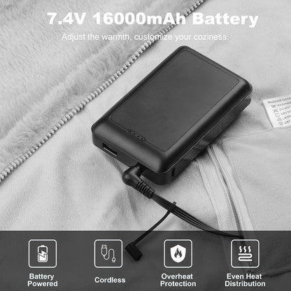 Heated Blanket Battery Operated with Fleece Lining 7.4V 16000mAh Battery 62" x 35" Heated Shawl Wraps for Women Men Cordless USB Outdoor Portable Electric Blanket 6 Heating Zones Khaki