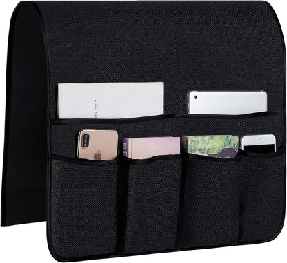 Sofa Armrest Organizer Non-Slip Arm Chair Hanging Caddy Remote Control Holder for Magazine, Phone, Books, Glasses(Black,13in)