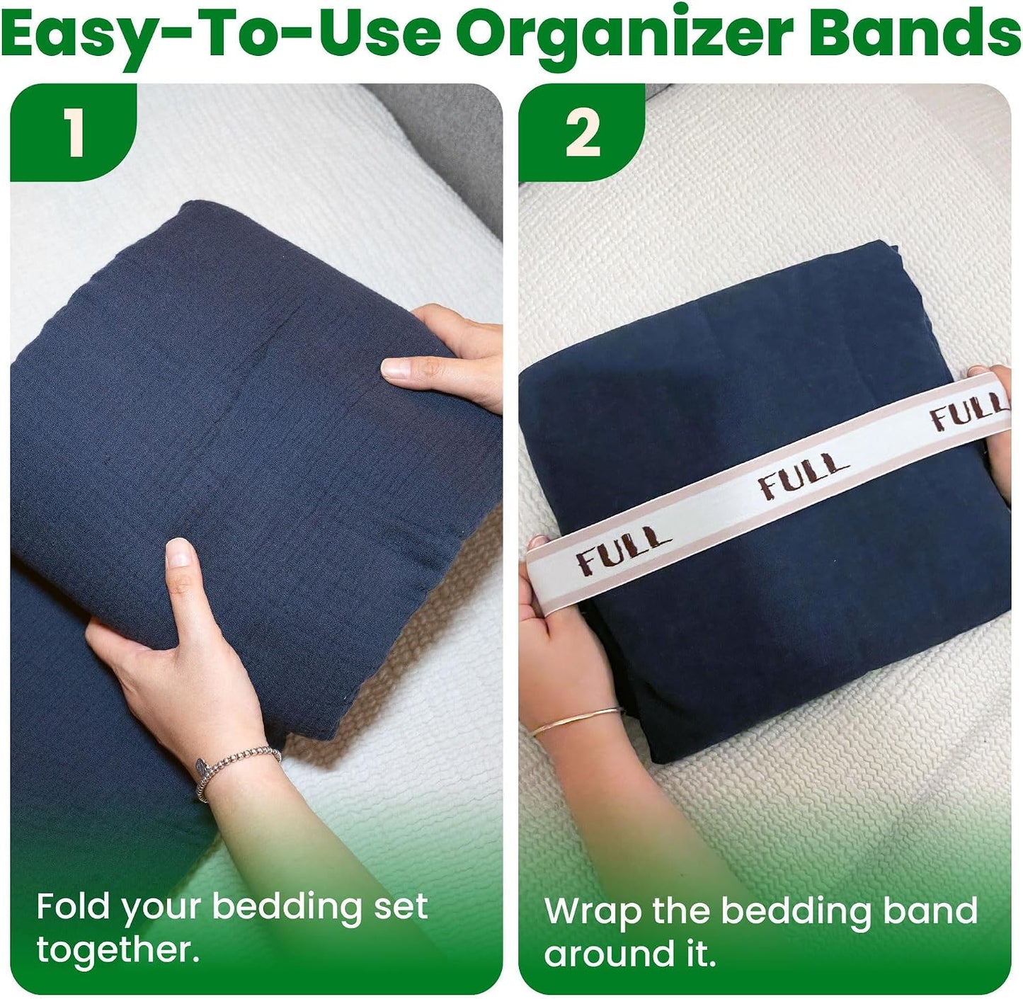 ECOHomes Bed Sheet Organizer Label Bands (King 4PCs Pack, Cream) | Storage Size Label Bands, Bed Sheets Set Organizers, Linen Closet Organization, Elastic Bedding Band, for Organizing Bedsheet