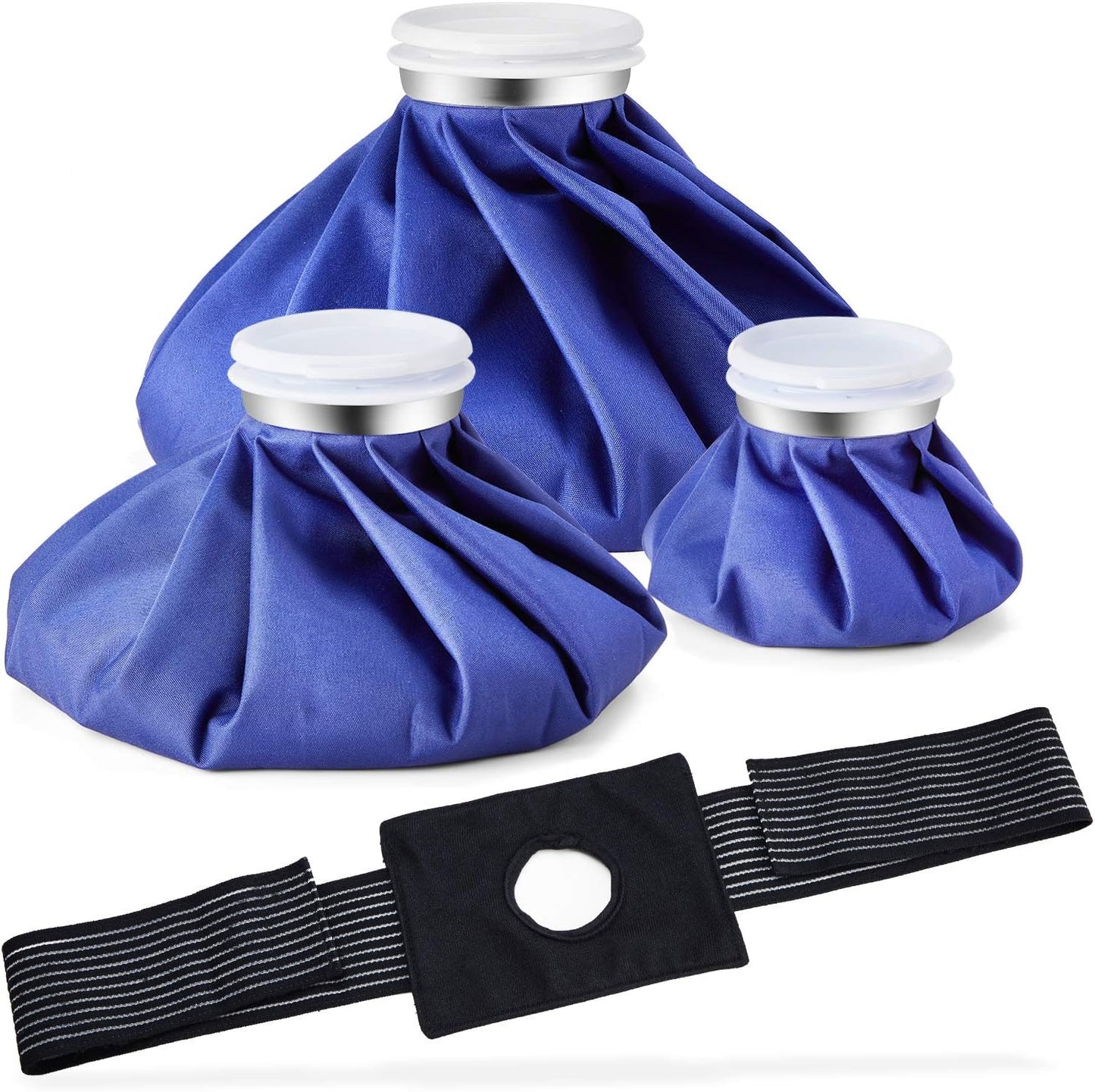 Ice Bags for Injuries Reusable: Ohuhu 3 Packs Ice Cold Packs with 2 Wrap Ice Bag Hot Water Hot & Cold Therapy Pain Relief for Knee Leg Injury No-Leak Waterproof Ice Bags 3 Sizes 6"/9"/11", Light Blue