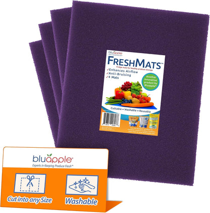 Bluapple FreshMats Fridge Bin Liners, Green, 12x15, Set of 4 Mats