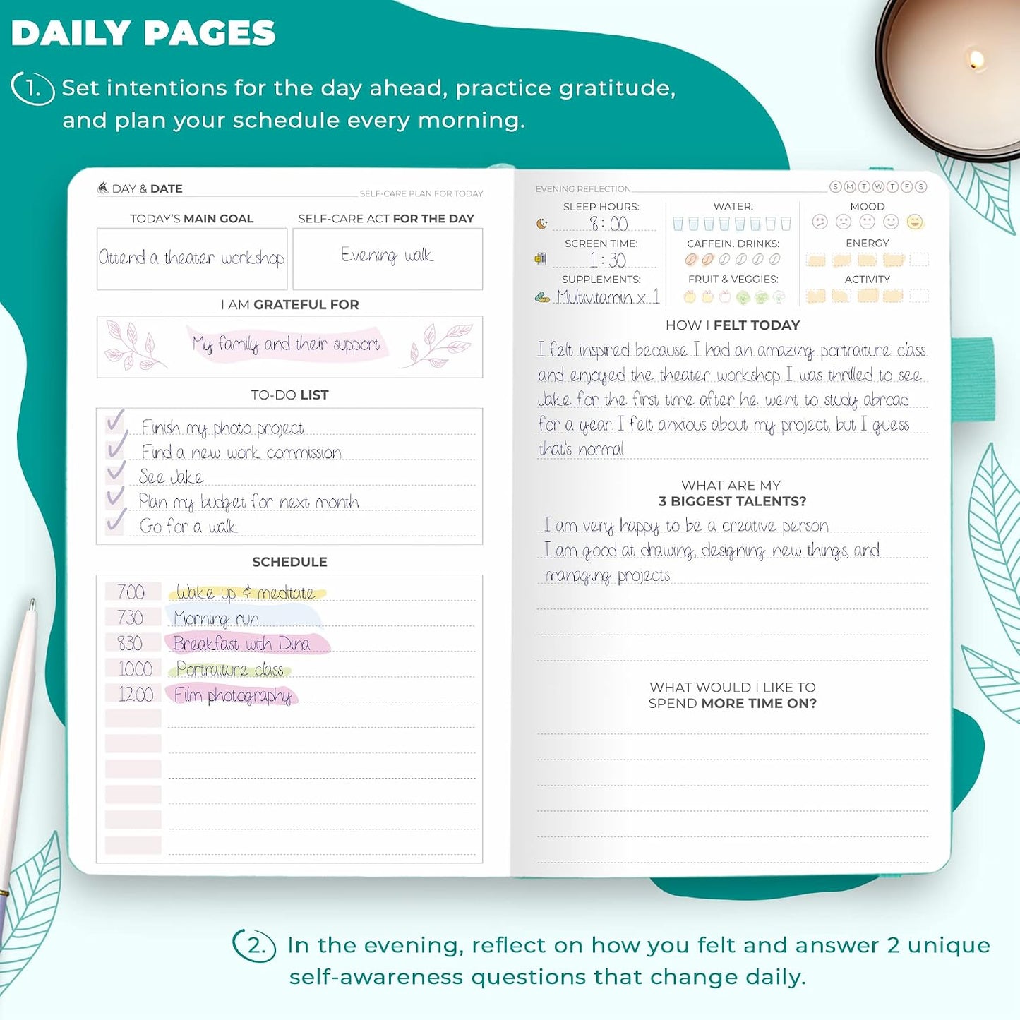 Clever Fox Self-Care Journal for Women, Daily Planner 5.8x8.3 Aquamarine | 3-month mental health journal, habit tracker, wellness journaling supplies for women & teen girls, gratitude & mood log