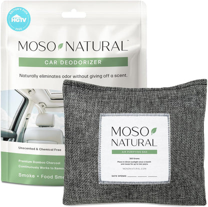 Moso Natural Car Odor Eliminator & Charcoal Odor Absorber, Bamboo Charcoal Air Purifying Bag for Cars, Trucks, SUVs, RVs & Boats — Unscented Deodorizer, Lasts 2 Years, HGTV Editors' Pick