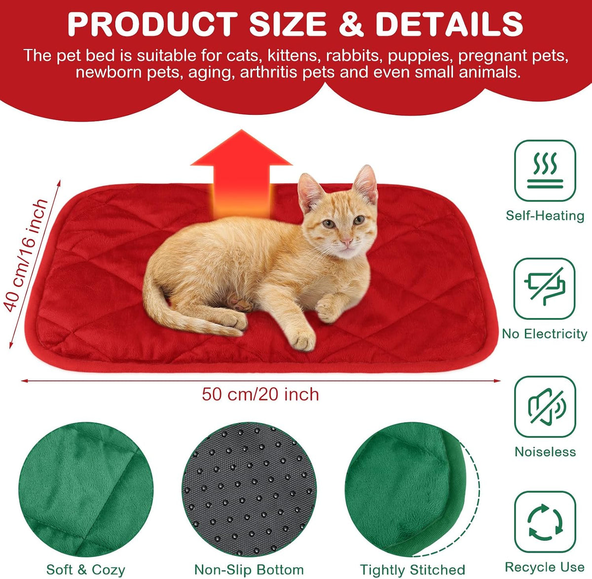 2 Pack Self Heating Cat Mat Self Warming Pet Pads Washable Kennel Mat Dog Crate Pad Reflects Body Heat Non Skid Cat Thermal Pads for Puppy Indoor Outdoor(Black,16 x 20 Inches)