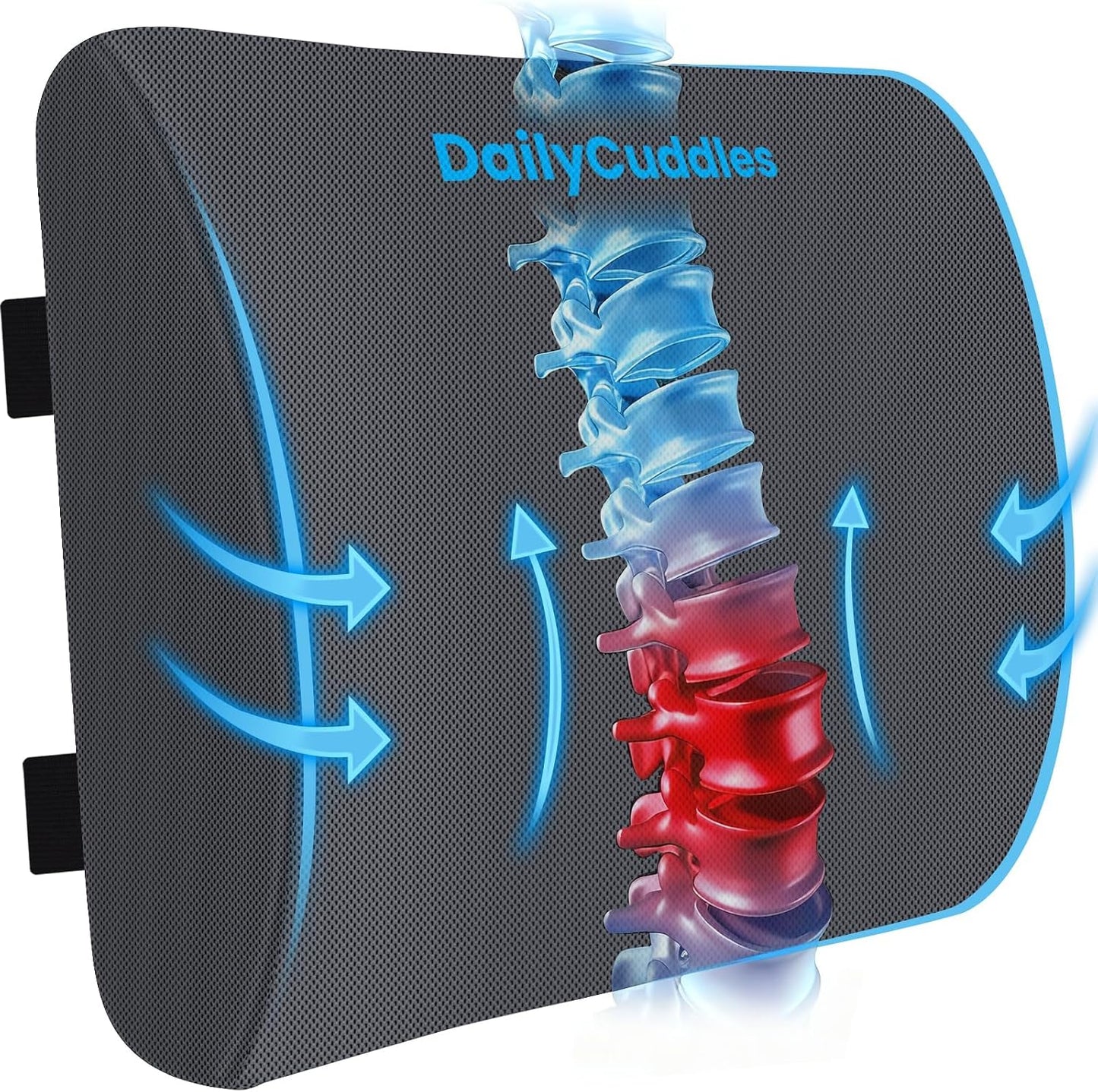 Lumbar Support Pillow, Ergonomic Back Cushion for Office Chair, Black/Large | Memory Foam Back Pillow with Adjustable Strap for Long-Hour Sitting , Gaming Chair, Back Support for Pain Relief