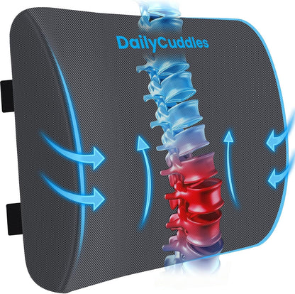 Lumbar Support Pillow, Ergonomic Back Cushion for Office Chair, Black/Large | Memory Foam Back Pillow with Adjustable Strap for Long-Hour Sitting , Gaming Chair, Back Support for Pain Relief