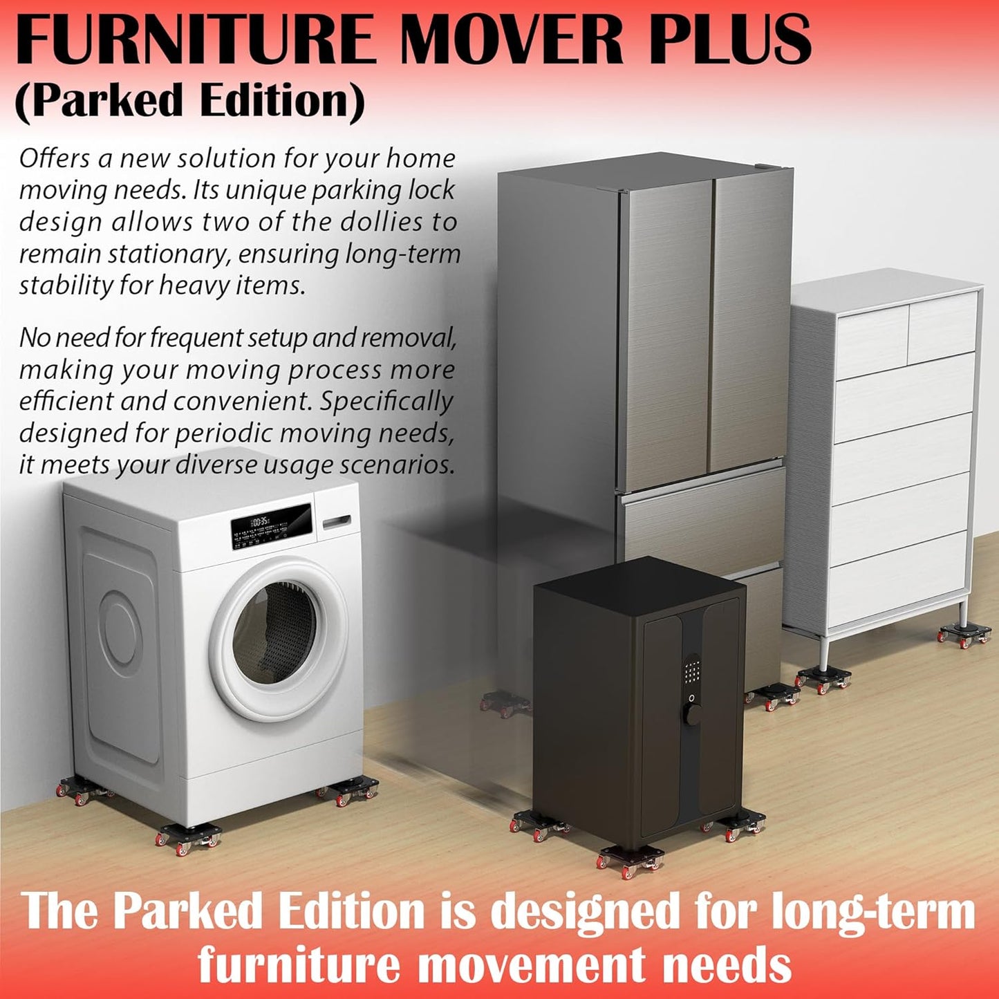 Heavy Duty Furniture Movers with 5-Wheel Dollies, Furniture Dolly Set with Lifter & Base, 360° Swivel Casters, Non-Slip Pads, Up to 2000 lbs Load Capacity