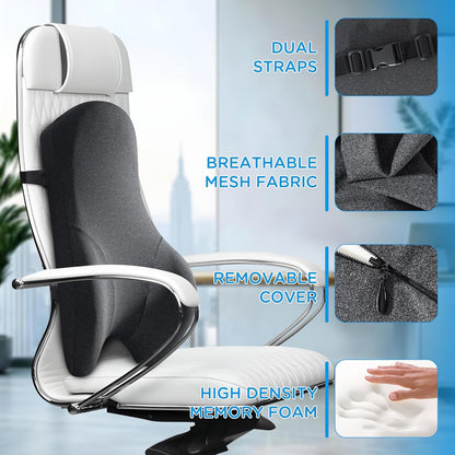 Teemour High Back Support Pillow for Office Chair, Fully Support Back Cushion - Memory Foam Lumbar Support Pillow for Office Chair, Desk, Gaming Chair, Promotes Posture Pain Relief Adjustable Straps