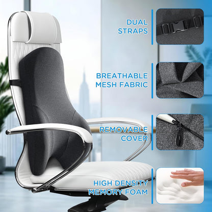 Teemour High Back Support Pillow for Office Chair, Fully Support Back Cushion - Memory Foam Lumbar Support Pillow for Office Chair, Desk, Gaming Chair, Promotes Posture Pain Relief Adjustable Straps