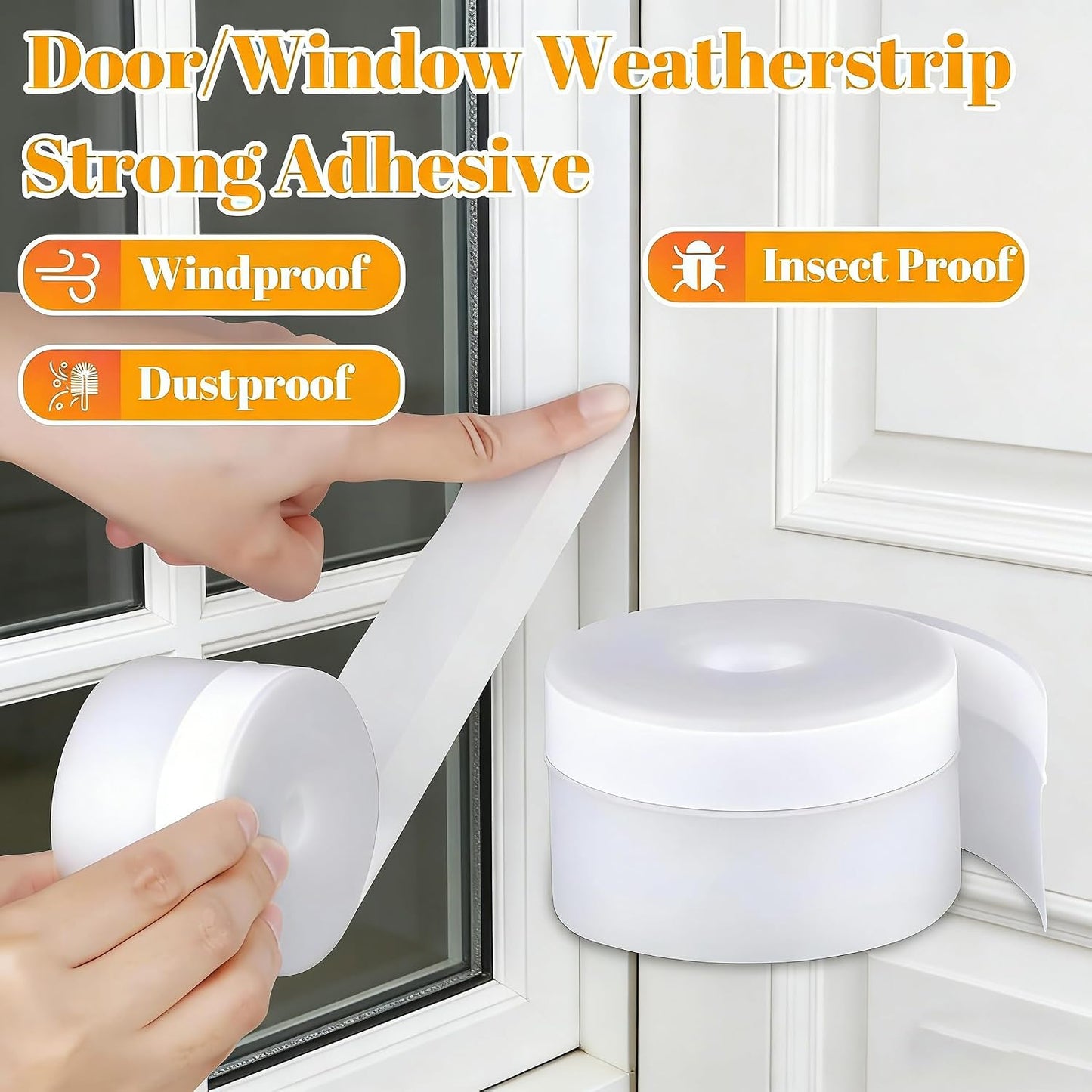 ZOMPAGO White Window Weather Sealing Tape 2.4in x 33FT, Cloth Draft Stopper for Sliding Door & Gap Filler, Strong Adhesive Window Seal Tape Air Conditioner Door Weather Stripping Insulation