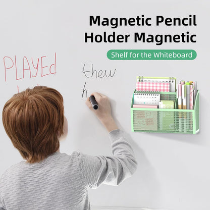 3-Grid Magnetic Pencil Holder, Strong Magnet Locker Organizer, Black | Mesh Magnetic Shelf, Marker Holder Perfect for Whiteboard, Refrigerator and Locker Accessories