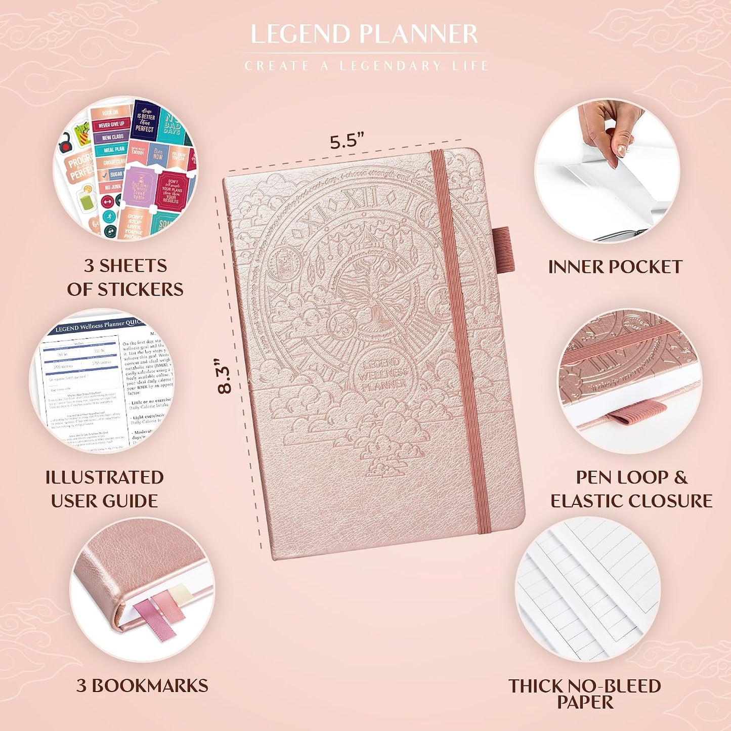 Legend Food Journal, Weight Loss & Meal Tracking Diary 5.8x8.3 Hot Pink | Undated wellness planner, Fitness & health diary, Daily calorie counter notebook for weightloss, Diet tracker, Lasts 6 months