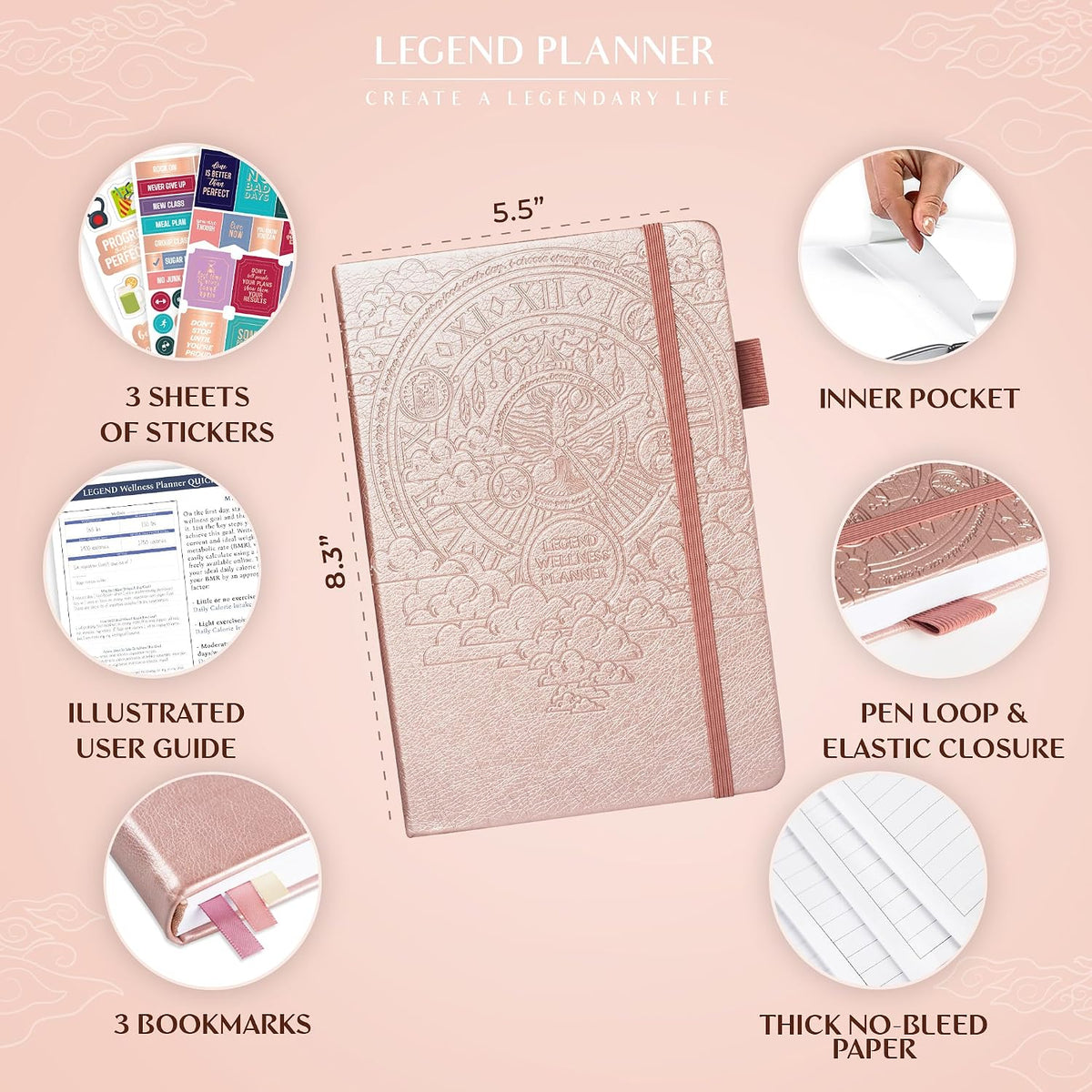 Legend Food Journal, Weight Loss & Meal Tracking Diary 5.8x8.3 Hot Pink