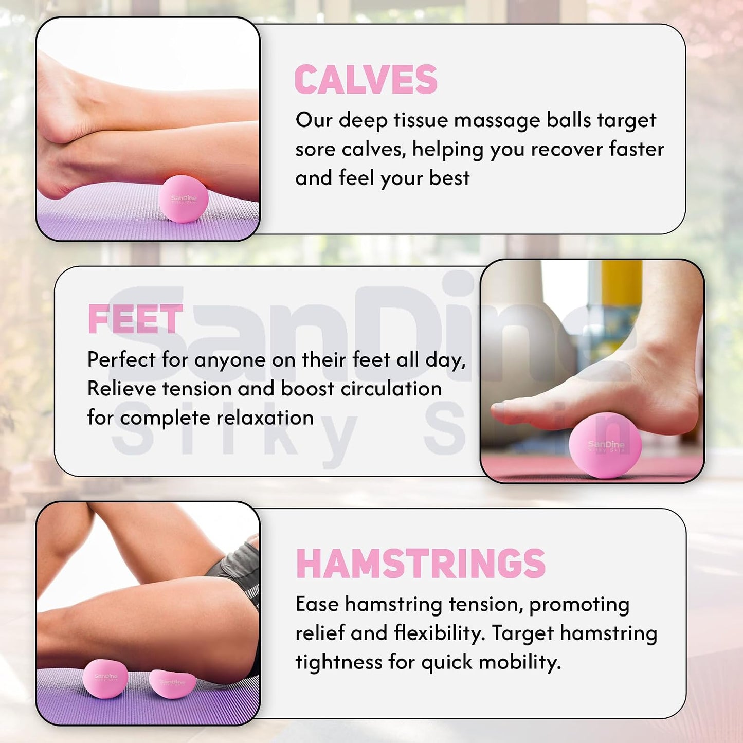 Lacrosse Massage Balls for Deep Tissue Massage - Release Tension Relieve Muscle Soreness Improve Flexibility - Ideal for Myofascial Release Trigger Point Therapy - 2Pack Yoga Balls by Sandine (Red)