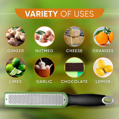 Spring Chef Stainless Steel Lemon Zester - Garlic & Ginger Grater - Gray | Premium Zester with Blade Cover, Cheese Grater with Handle for Parmesan, Nutmeg, Lime - Durable Citrus Zester, Fine Shred