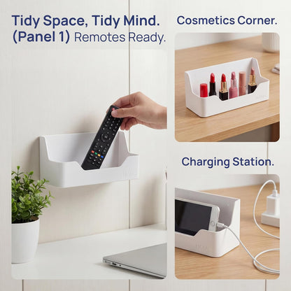Bedside Shelf - Stick On Wall Mounted Bed Room,Dorm,Office Adhesive Floating Accessories Caddy Organizer/Holder for Phone,Glasses,Remote Control,Keys,Pens - Plastic Material- White