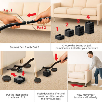 X-Protector Multi-Surface Furniture Sliders & Furniture Lifter Tool Set | 4 PCS 5" Sliders for Furniture with Furniture Jack. Move Your Furniture Easily with Furniture Movers for Hard Floors & Carpet