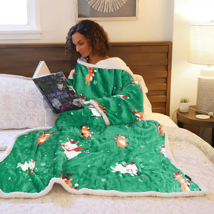 Catalonia Sherpa Wearable Blanket with Sleeves and Pocket for Adults