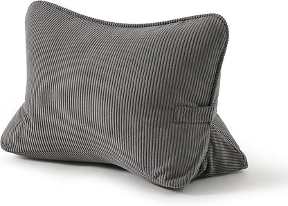 Pat. Pend. Corduroy Lumbar Support Back Pillow for Watching TV, Reading & Gaming, Ergonomic Triangle Support Cushion for Sofa, Armchair & Bed Sitting, Removable Washable Cover, Beige Gray