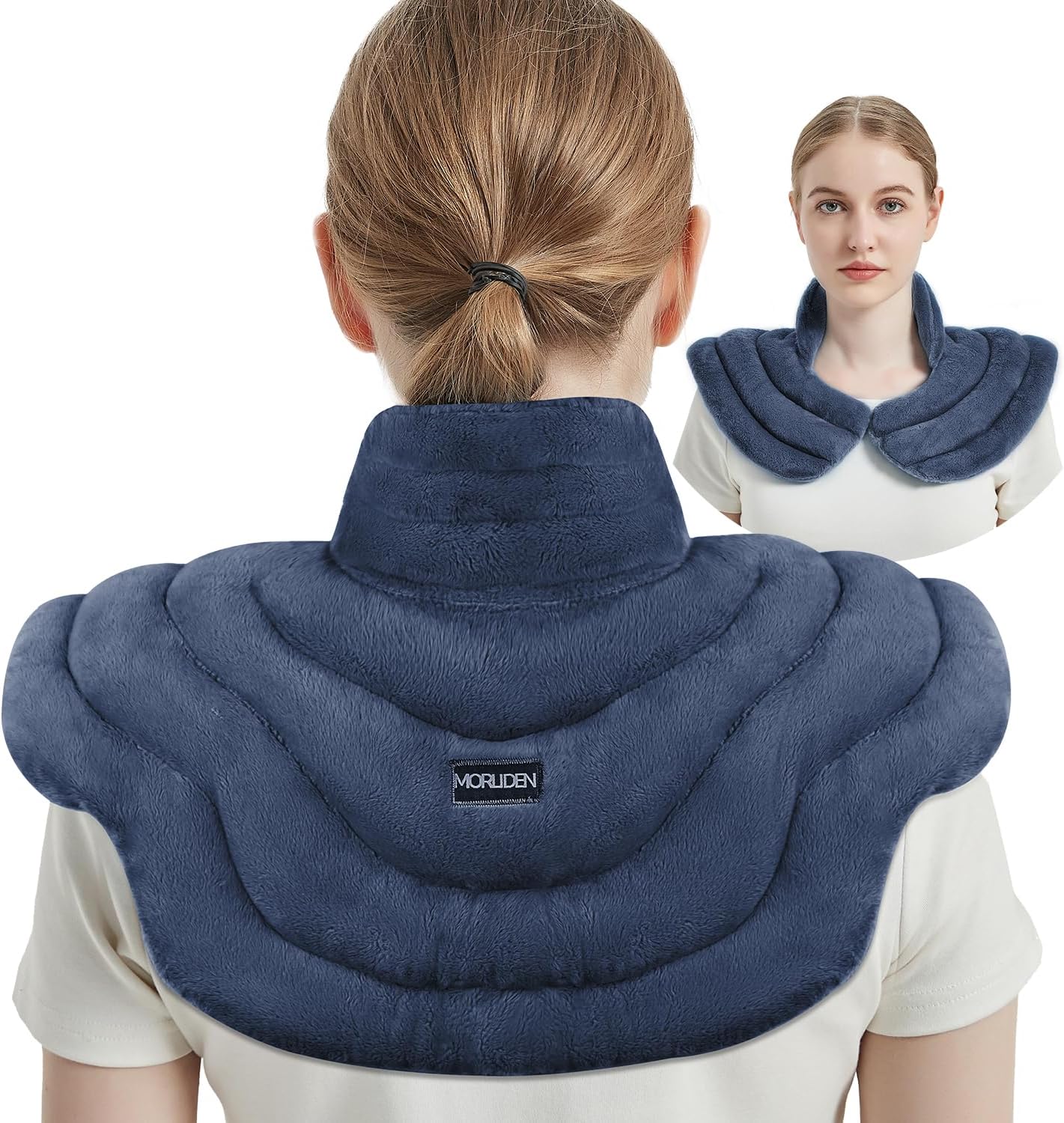 MORLIDEN Neck Heating Pad Microwavable for Shoulders, Warmer Wrap Microwave Heating Pad for Neck and Shoulders for Pain Relief (Navy Blue)