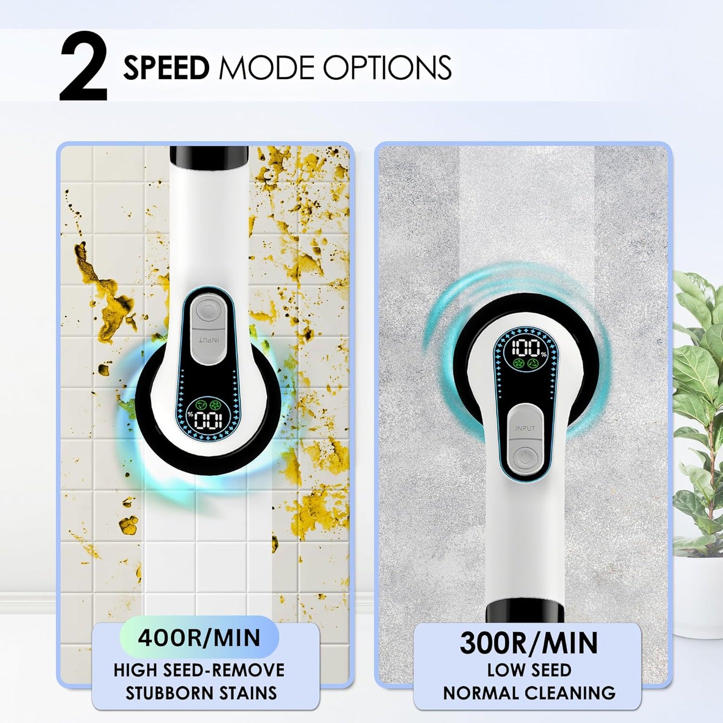 Electric Spin Scrubber for Cleaning, Cordless Power Scrubber with Long Handle, 10 Replaceable Brush Heads, 2-Speed, IPX7 Waterproof for Bathroom, Shower, Tub, Tile & Kitchen