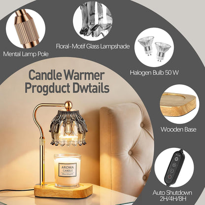 Candle Warmer Lamp with Timer - Flower Electric Wax Melter Warmer Adjustable Height for Jar Candles, Gift for Women, Mom, Christmas, Birthday,Home Decor