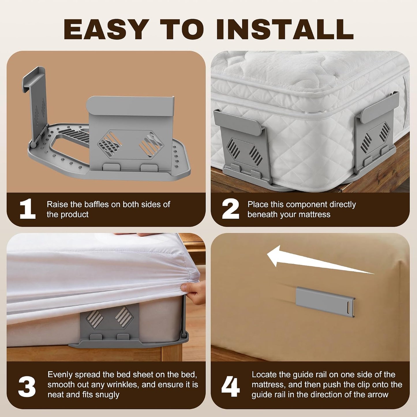 Bed Sheet Holders for Corners, 4PCS Fitted Sheet Holder Straps, Keep Sheets Firm & Tight, Heavy Duty Non-Slip Sheet Clips, Easy Install Lock Design, Fit All Mattress Sizes, No More Loose Sheets