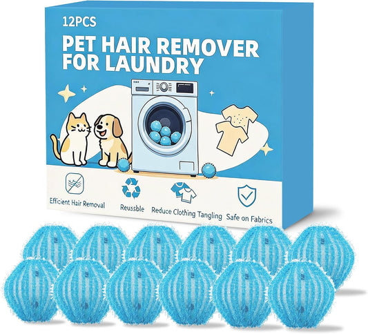 12 Pack Pet Hair Remover for Laundry, Reusable Hair Catcher Balls (Green) | Dog & Cat Hair Remover for Washer & Dryer, Anti-Tangle Laundry Balls, Removes Lint & Fur from Clothes, Bedding & Blankets