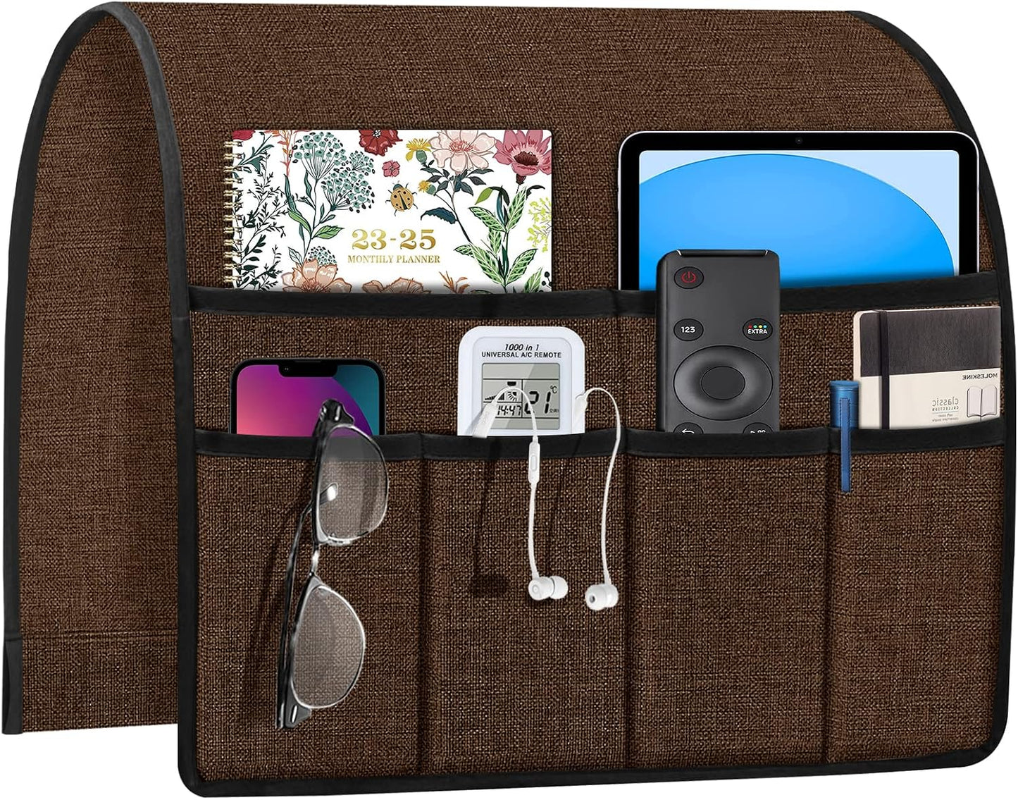 Joywell Remote Caddy Couch Remote Control Holder for Recliner Sofa Armrest Organizer Non Slip Arm Chair Caddie with 6 Pocket Storage for Magazine, Tablet, Phone, iPad, Black