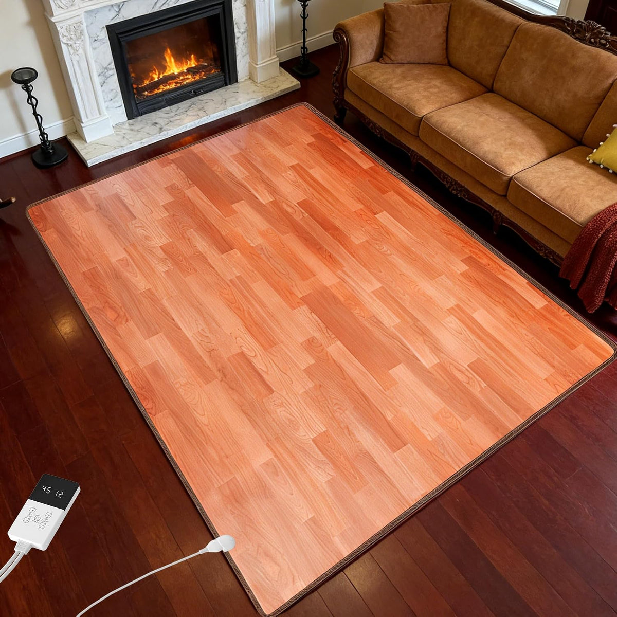 120V Electric Heated Mat Easy Clean PVC Surface Heating Carpet Space Heater Floor Rug with Timer Fast Warm Up for Living Room Office Play Room 600W 39x59 inch NM