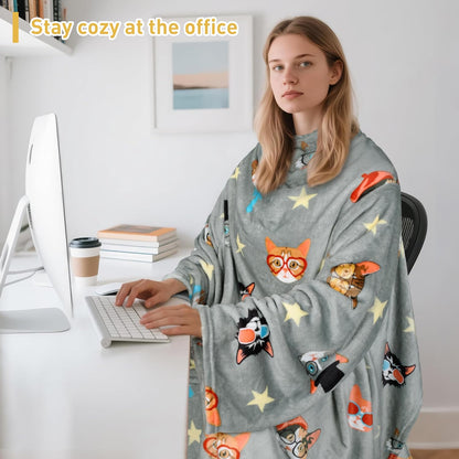 Catalonia Wearable Blanket with Sleeves & Foot Pocket for Adults | Soft Fleece Throw Wrap with Hands-Free Comfort, Perfect for Reading, TV Time & Relaxing, Christmas Gift for Women & Men