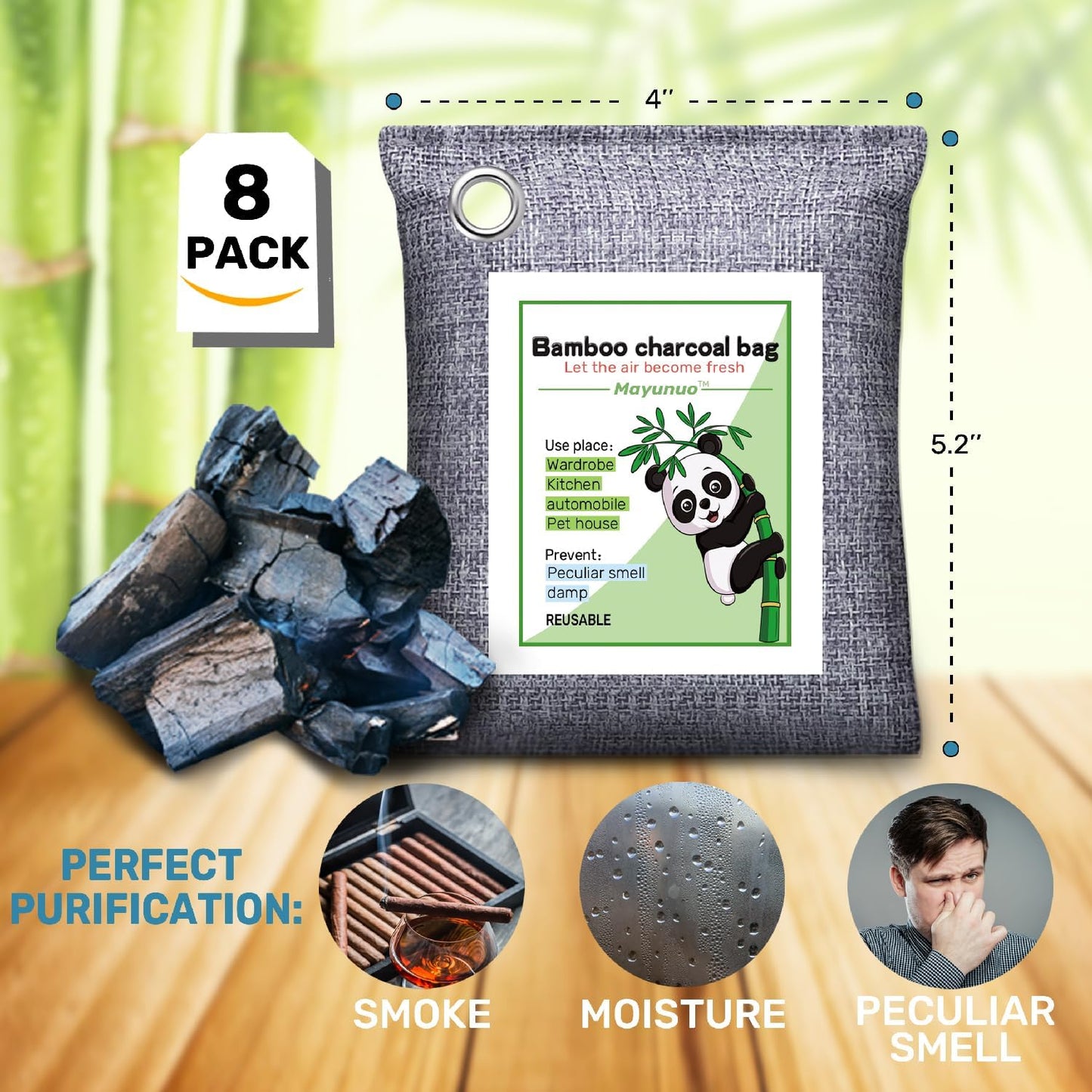 Activated Charcoal Odor Absorber Deodorizer Odor Eliminator for Strong Odor | Home, Basement, Closets, Shoes, Smoke, Car Air Freshener. 3 Pack Nature Bamboo Charcoal Air Purifying Bags