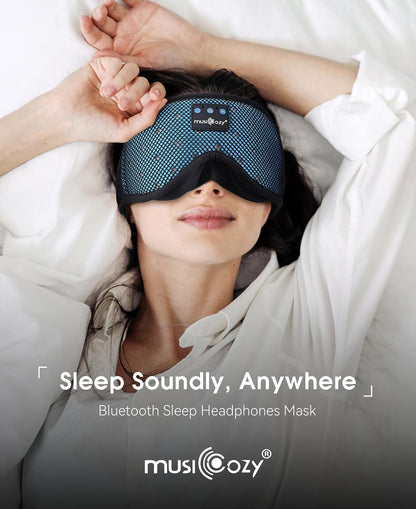 MUSICOZY Breathable Bluetooth Sleep Mask Headphones for Sleeping | Mesh Sleep Mask With Bluetooth 5.4 Audio, Soft Fabric And Comfortable Fit for Side Sleepers, Travel, Meditation and Rest