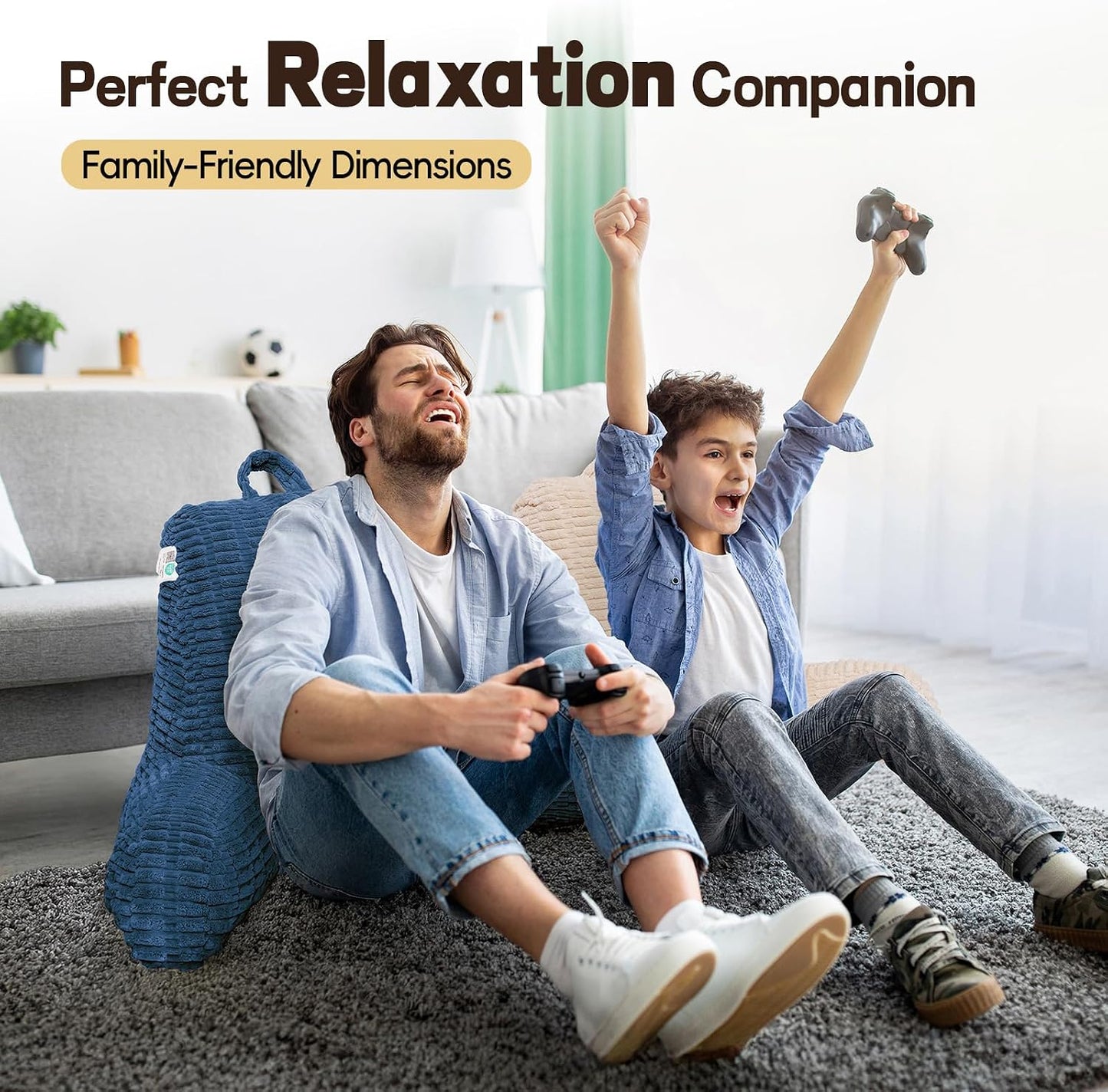 21" Higher Large Reading Pillow for Bed Adult, Back Pillow for Bed Sitting Up with Memory Foam Back Support with Arms Rest for Couch Chair Gray