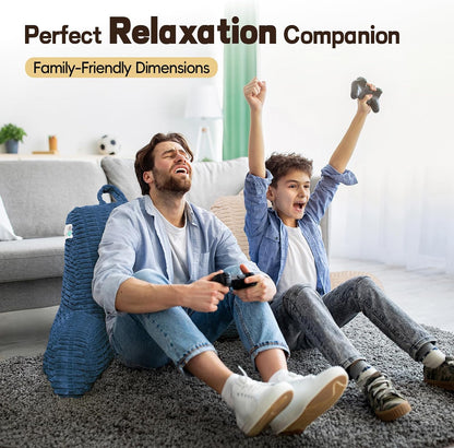 21" Higher Large Reading Pillow for Bed Adult, Back Pillow for Bed Sitting Up with Memory Foam Back Support with Arms Rest for Couch Chair Gray