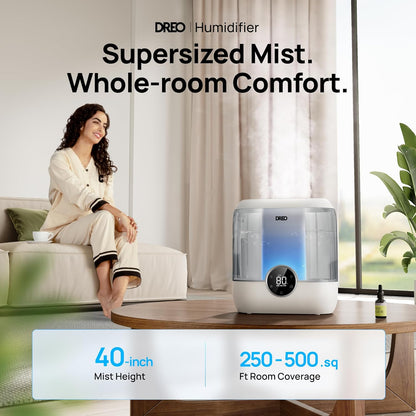 DREO 6L Humidifiers for Bedroom, 60H Runtime, 28 dB Quiet, HM524, Black