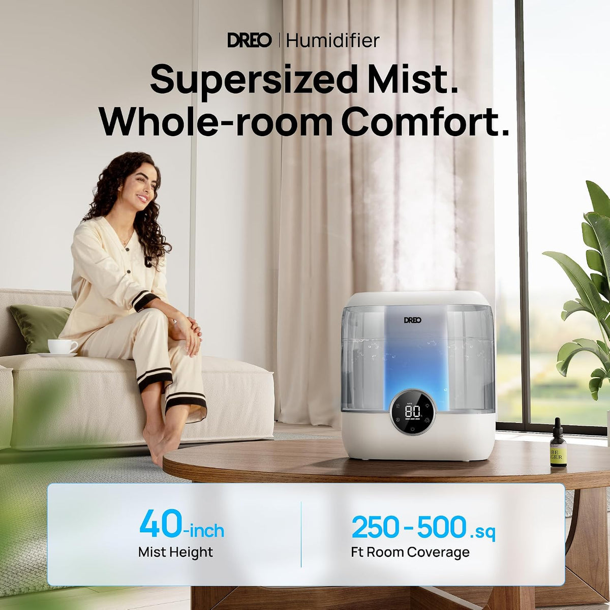 DREO 3L Humidifiers for Bedroom, 30H Runtime, 26 dB Quiet, Black