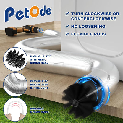 PetOde 32 Feet Dryer Vent Cleaner Kit, Flexible Lint Remover | Upgraded Quick-Snap Brush with Drill Attachment for Easy to Use, Deep Clean, Lint Removal, Easy DIY Assembly, Home Essential