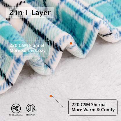 Heated Electric Blanket, Red Christmas Sherpa Plaid Throw Blanket