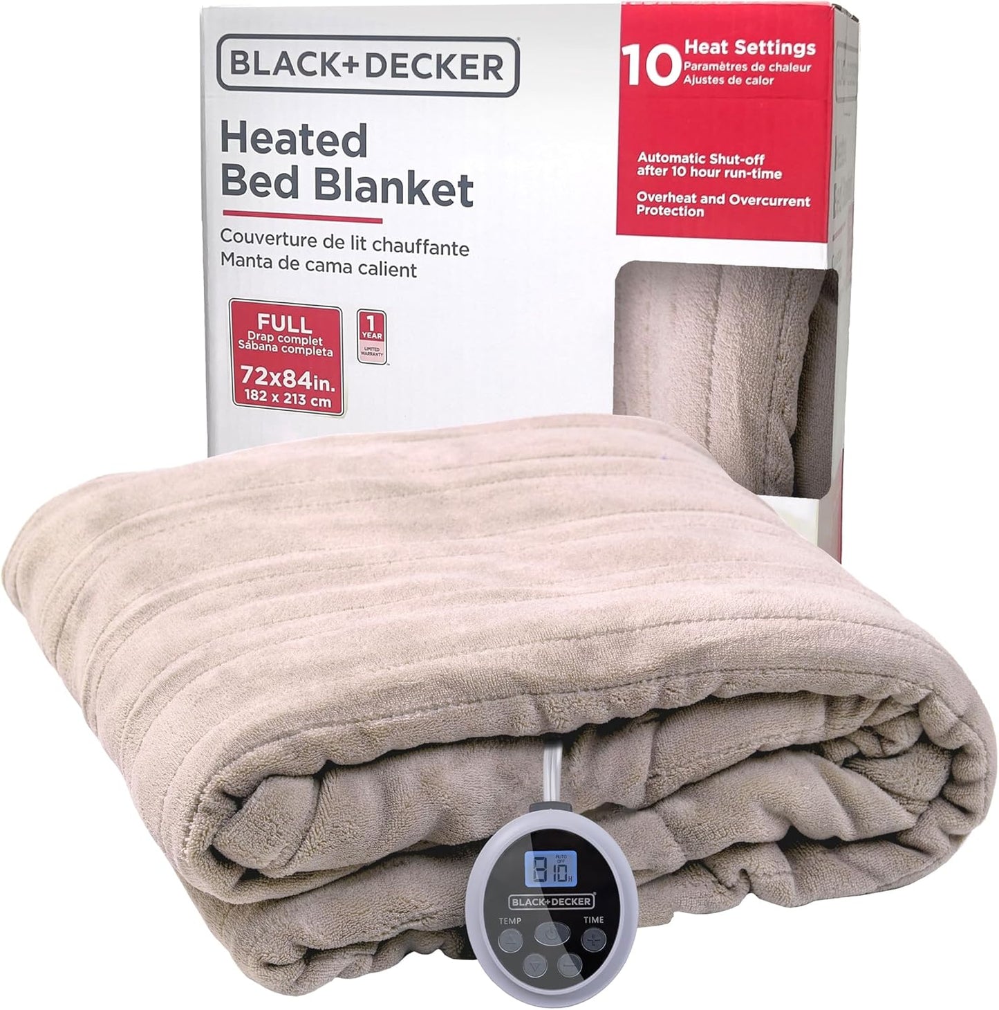 Black+Decker Heated Blanket Electric Throw, Fleece Electric Blanket, Heating Blanket with 4 Heating Levels, 3H Timer, Auto Shutoff, Fast Heating (50x60 inches, Grey)