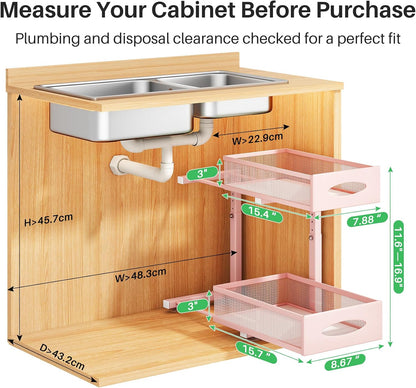 Under Sink Organizer, 2 Tier Pull out Cabinet Organizer Baskets with Mesh Sliding Drawers, Slide out Storage Shelf for Home, Kitchen, Bathroom, Pantry, Office Cabinet, Countertop(1 Pack)