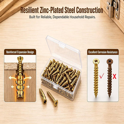 6×14mm Short Expansion Screw Set,Door Hinge Repair Screw and Expansion Anchor (100)
