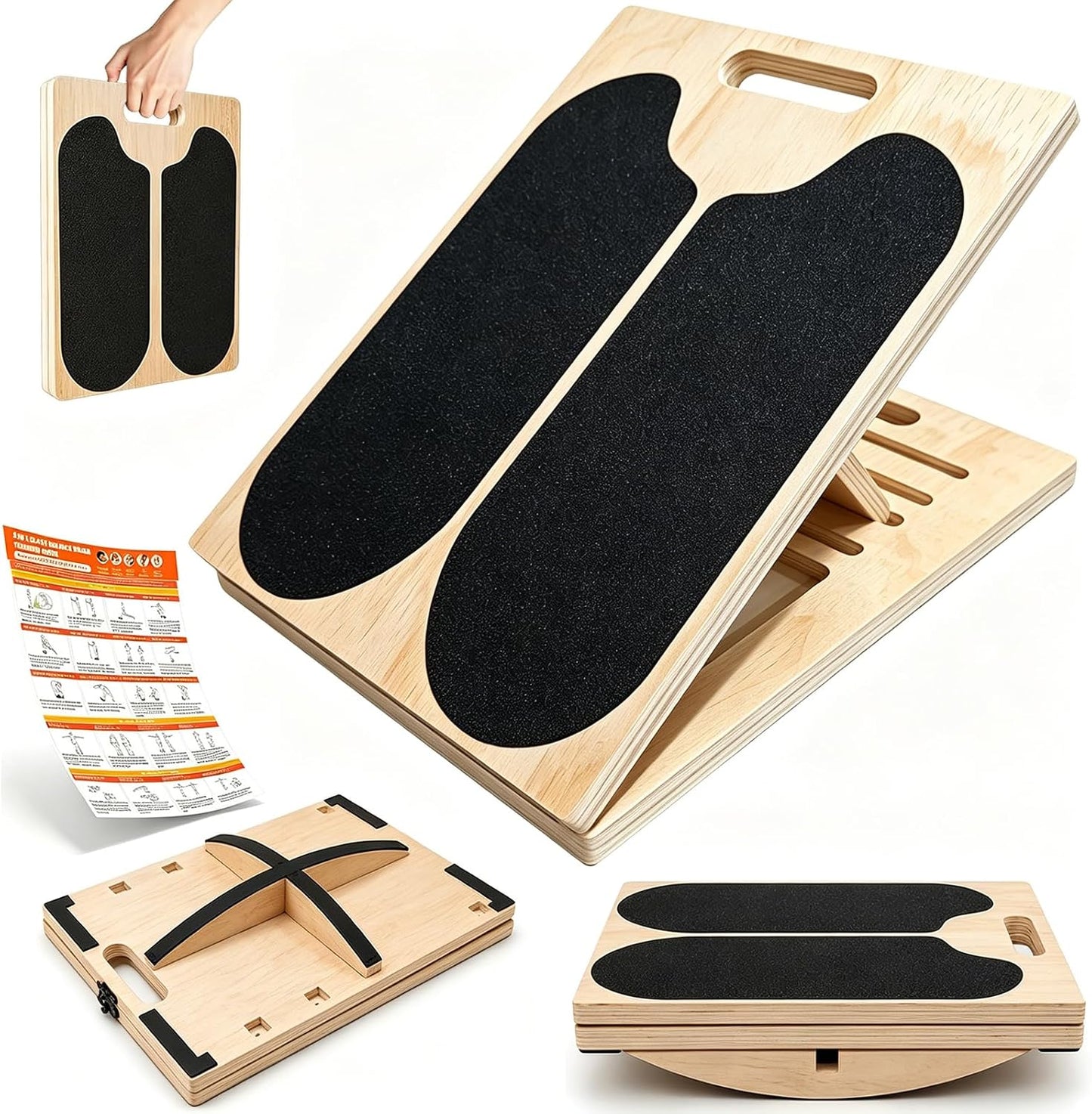 3-in-1 Slant Board Calf Stretch Balance Board | 6 Angle Adjustable, 180/360° Rotate, Anti-Slip 300lbs Capacity, Training Poster for Therapy, Core & Standing Desk Workout