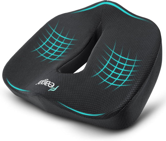 Ergonomic Seat Cushion - Hollow Memory Foam Tailbone Cushion | for Office Chair, Car Seat and Wheelchair - Wedge Chair Pad for Tailbone Pain Relief Hip & Lower Back Comfort, Black