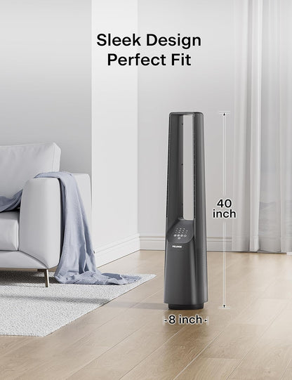PELONIS 40" 90° Oscillation Bladeless Fan for Bedroom with Remote, White | Bladeless Cooling Tower Fan with 6 Speeds, 4 Modes, 26 ft/s, Brushless DC Motor, Quiet 22dB, 7-Hr Timer for Home, Office Use