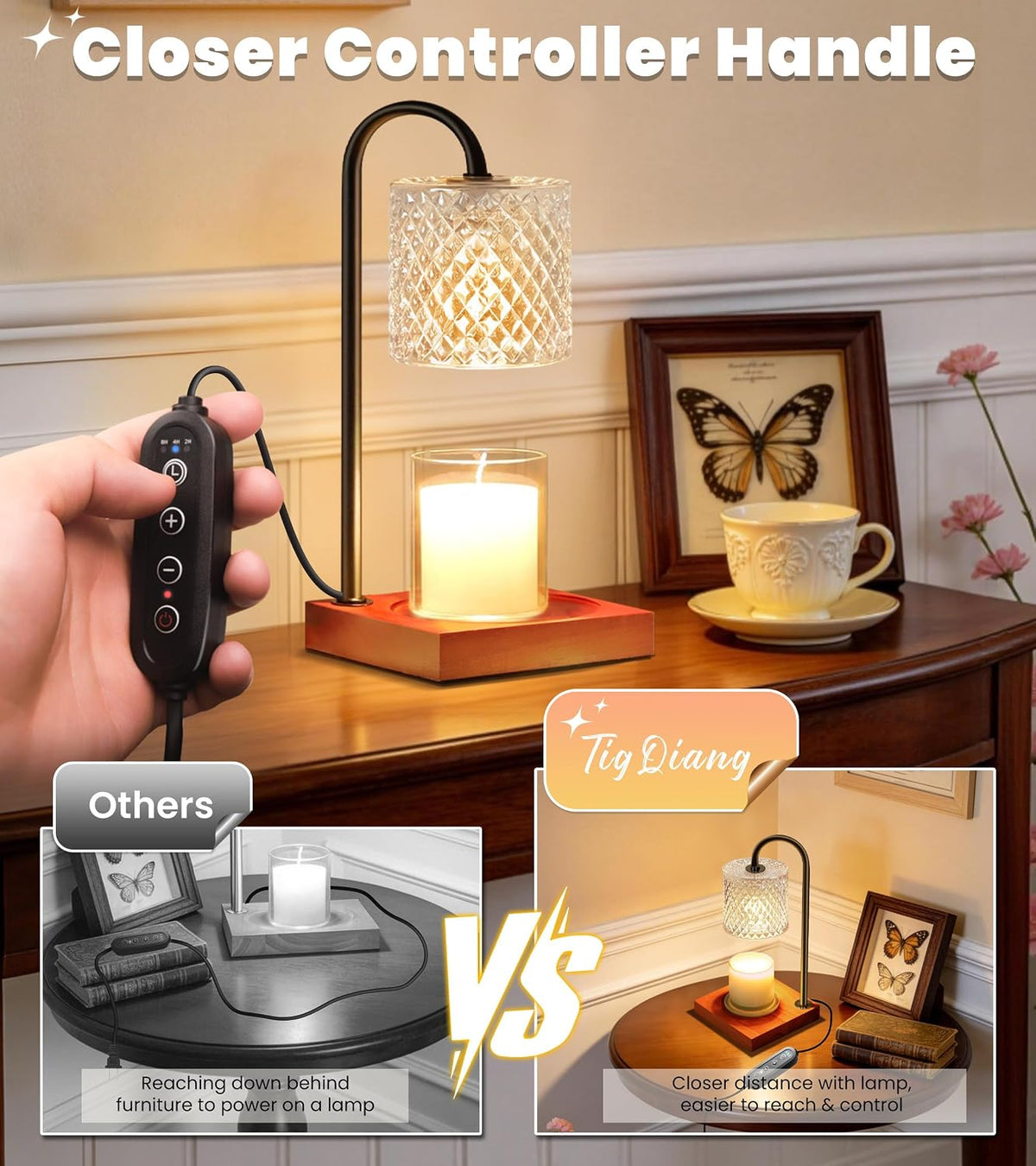 TigQiang Candle Warmer Lamp with Timer, Birthday Gifts for Women, Amber