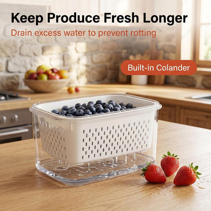 Fruit Storage Containers for Fridge, 4-Pack Fruit Containers for Fridge with Removable Colander - Airtight BPA-Free Produce Keeper, Keeps Berries Fresh 2 Weeks, Stackable Produce Storage