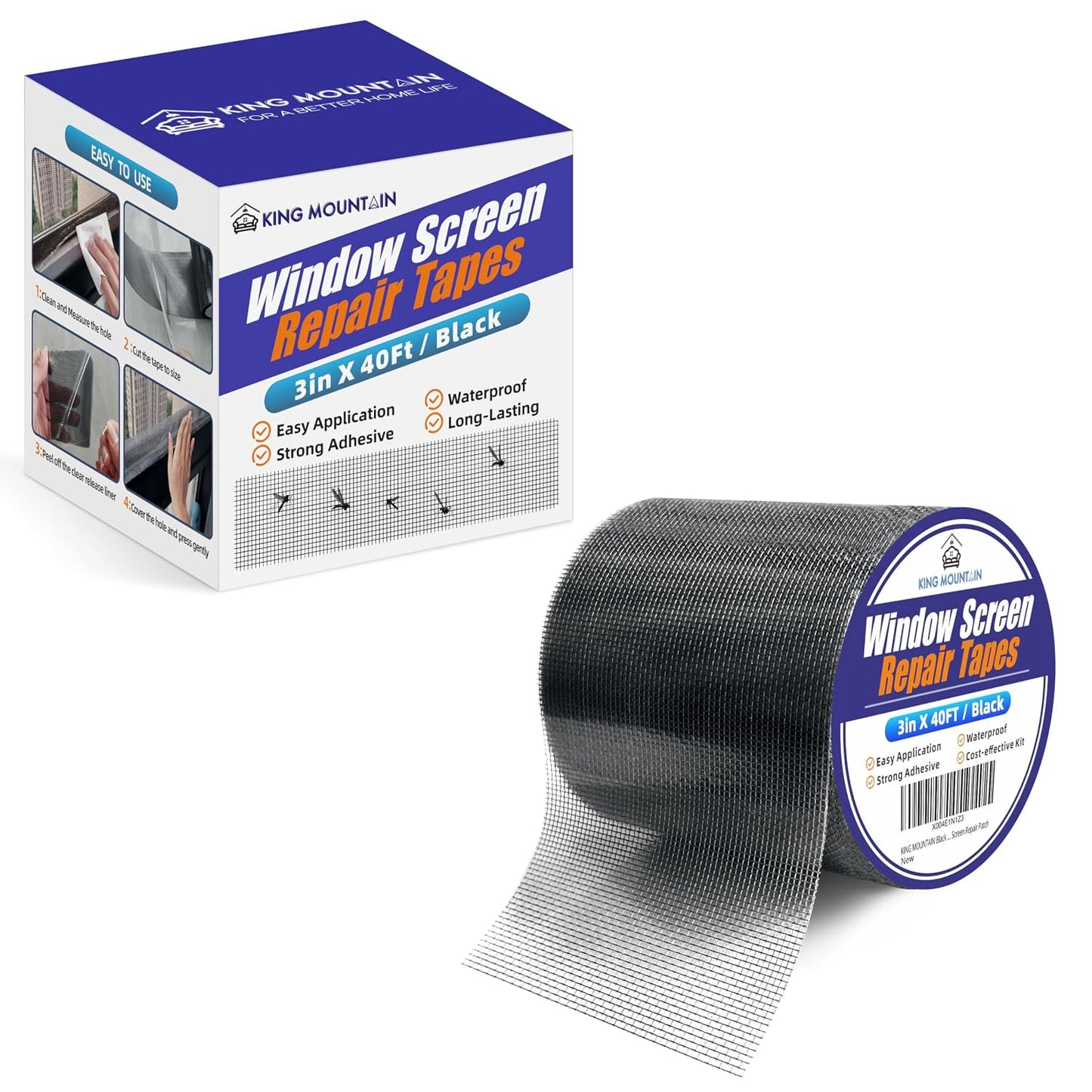 KING MOUNTAIN Grey Window Screen Repair Tape,3inX20FT Heavy Duty Screen Repair Kit for Window Screen and Screen Door Tears Holes,Strong Adhesive & Waterproof Window Screen Patch